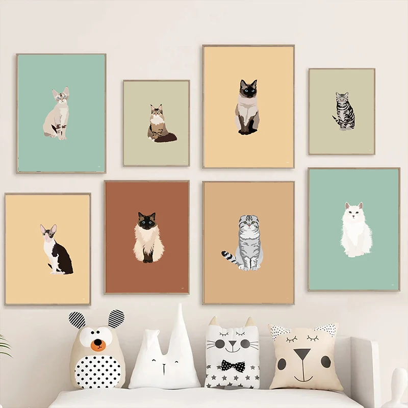 Home Decor Minimal - Cute Siamese Sphynx Scottish Fold Cats