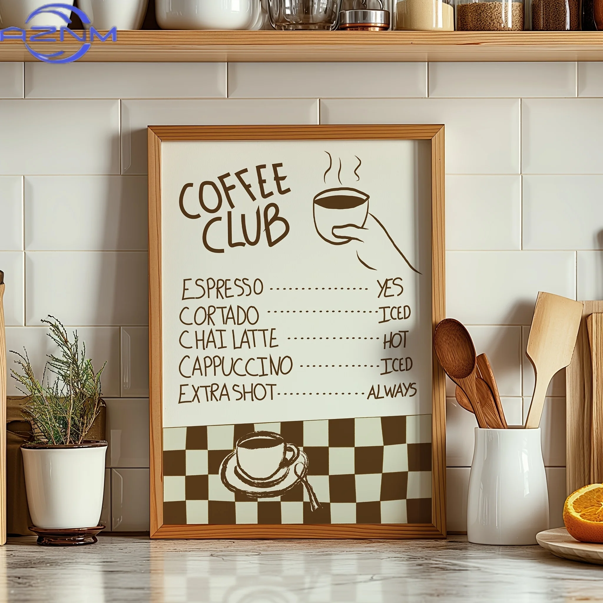 Home Decor Minimal - Cartoon Animal Text Art Coffee Print