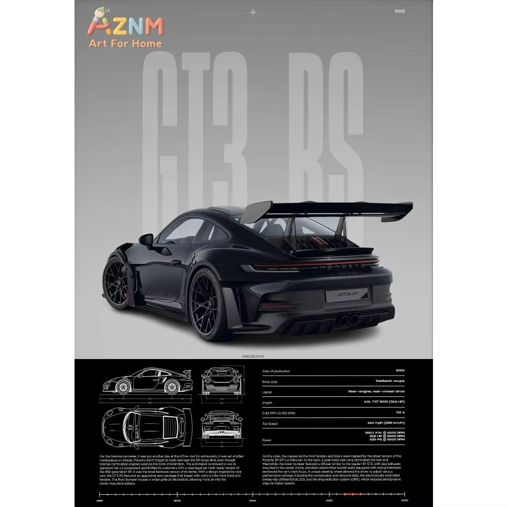 1pc Minimalist 911 GT3-RS 718  - Home Decor Minimal 评论和价格