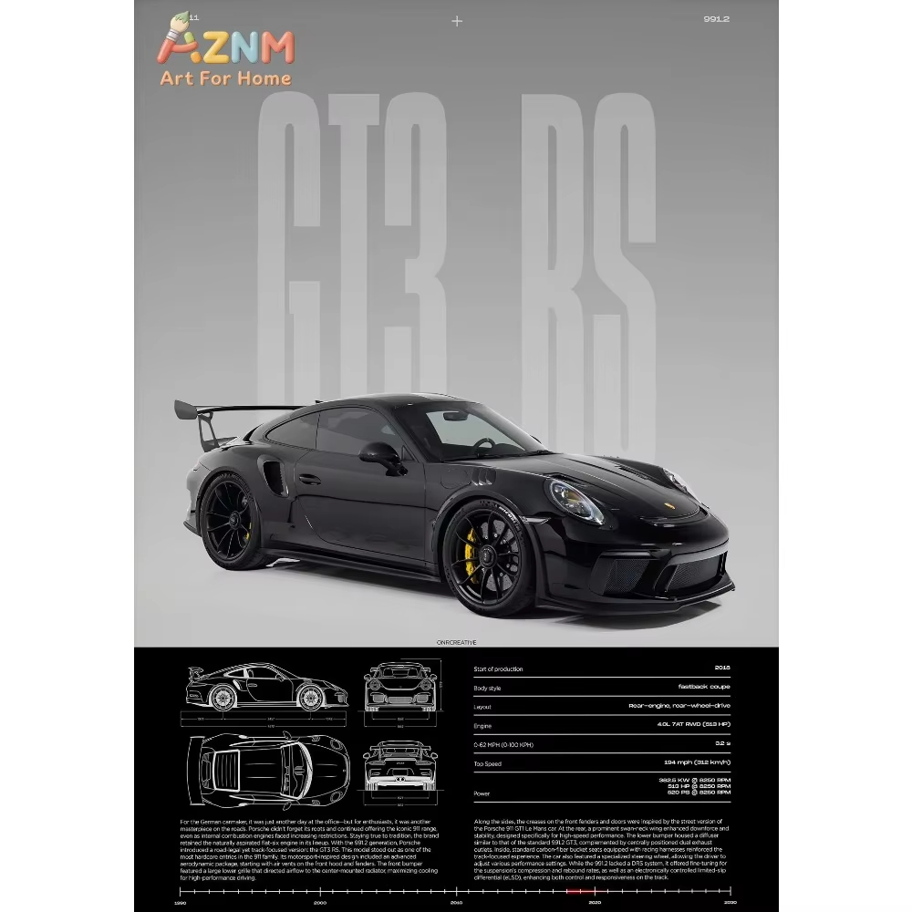 1pc Minimalist 911 GT3-RS 718  - Home Decor Minimal 评论和价格